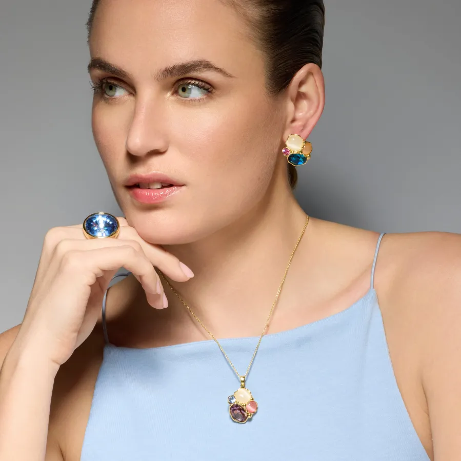 Anillo acabado oro amarillo de 18k y Cristal Azul - Cuako