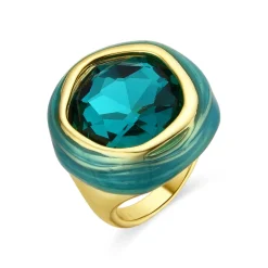 Anillo acabado oro amarillo de 18k y Cuarzo Hidrotermal Verde Paraiba - Mantis