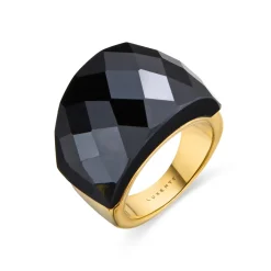 Anillo con Cuarzo Hidrotermal Onix acabado en oro amarillo 18K - Hianvi