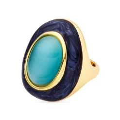 Anillo con Ojo de Gato Azul acabado oro 18k - Gori