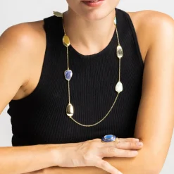 Anillo con Ojo de Gato Azul acabado oro 18k - Gori