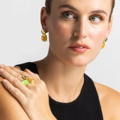 Anillo con Ojo de Gato Multicolor acabado oro 18k - Shureo