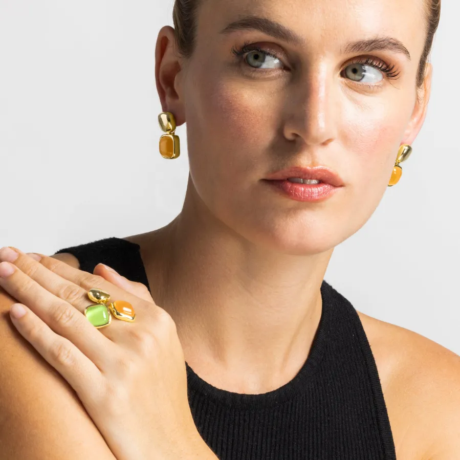 Anillo con Ojo de Gato Multicolor acabado oro 18k - Shureo