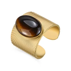 Anillo con Ojo de Tigre acabado oro 18k - Anleh