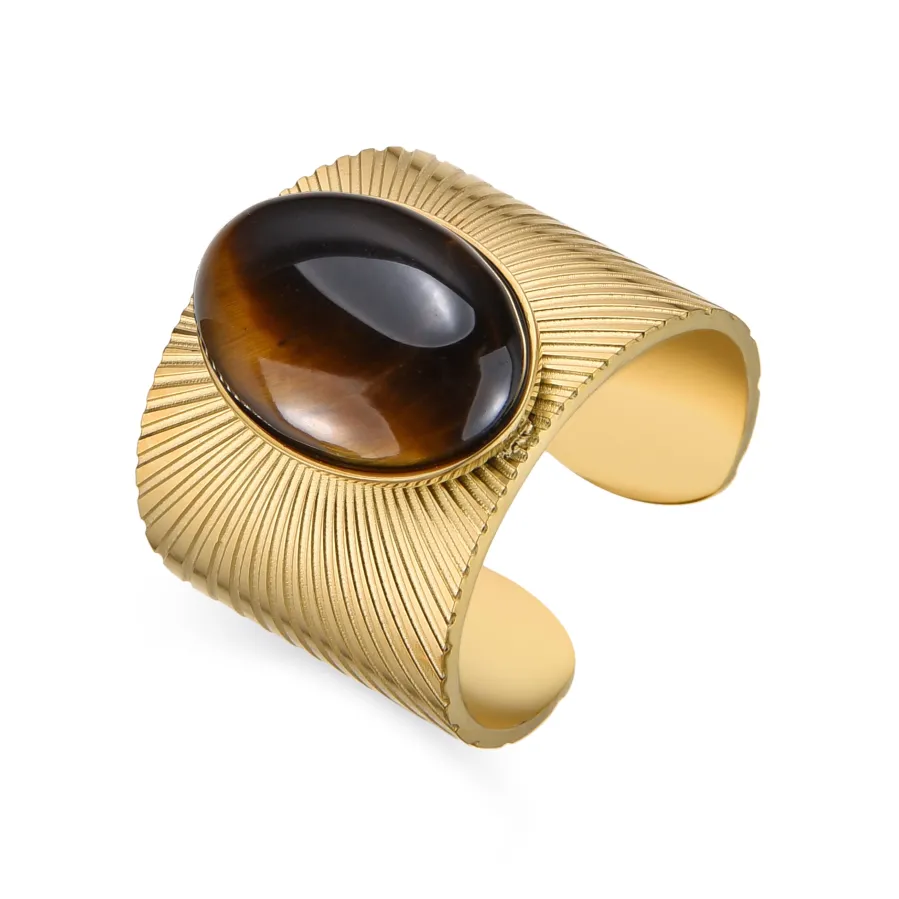 Anillo con Ojo de Tigre acabado oro 18k - Anleh