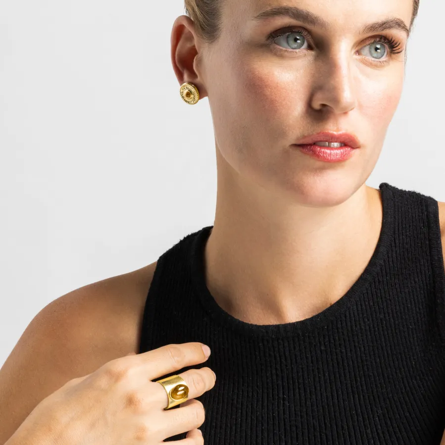 Anillo con Ojo de Tigre acabado oro 18k - Anleh