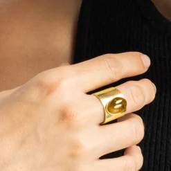 Anillo con Ojo de Tigre acabado oro 18k - Anleh