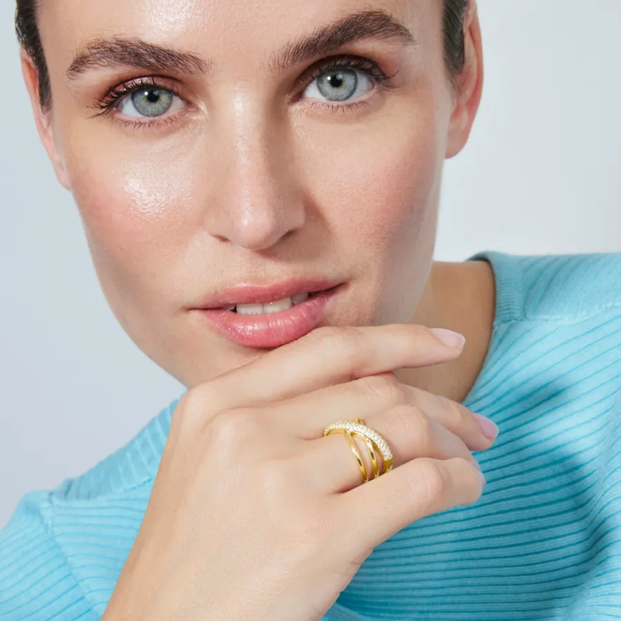 Anillo de Circonita Brillante acabado en oro amarillo de 18k - Meele