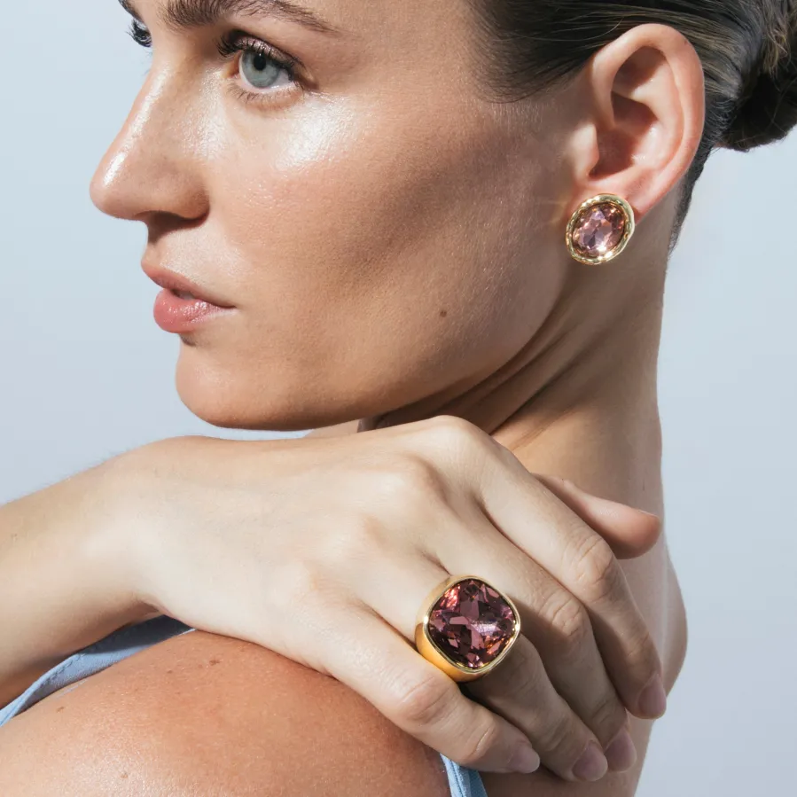 Anillo de Circonita Marrón acabado en oro amarillo 18k - Ashan
