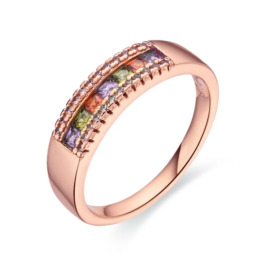 Anillo de Circonita Multicolor acabado en oro rosa de 18k - Saikpo