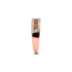 Anillo de Circonita Multicolor acabado en oro rosa de 18k - Saikpo