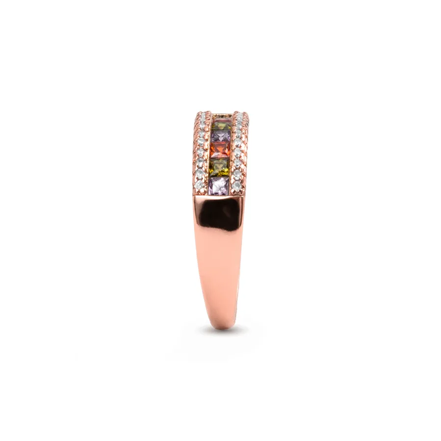 Anillo de Circonita Multicolor acabado en oro rosa de 18k - Saikpo