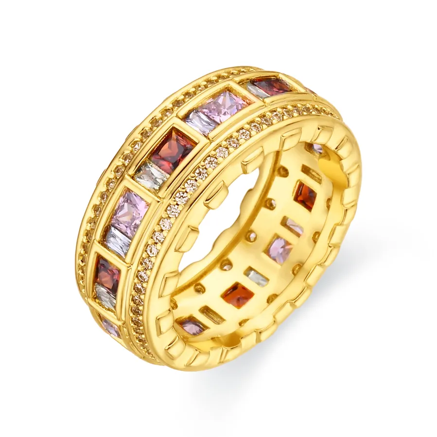 Anillo de Circonita Multicolor acabado en oro amarillo de 18k - Niodoc