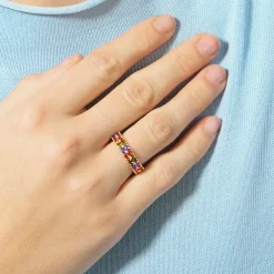 Anillo de Circonita Multicolor acabado en oro rosa de 18k - Lanbyu