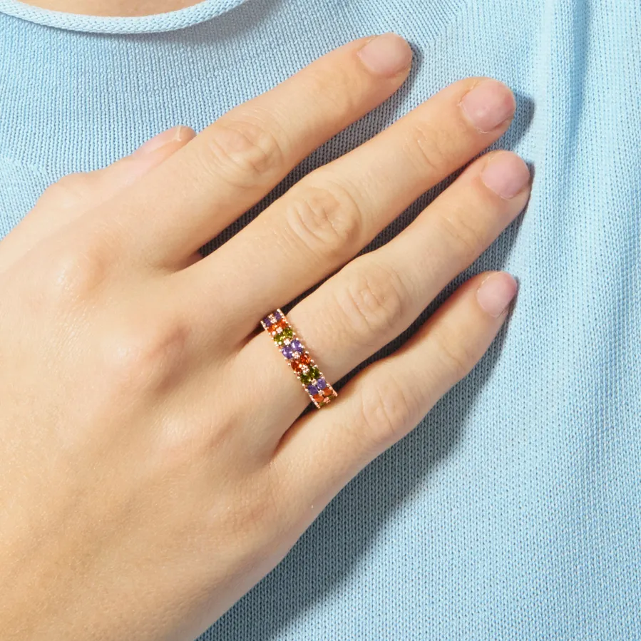 Anillo de Circonita Multicolor acabado en oro rosa de 18k - Lanbyu