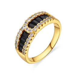 Anillo de Circonita Onix acabado en oro amarillo de 18k - Guine