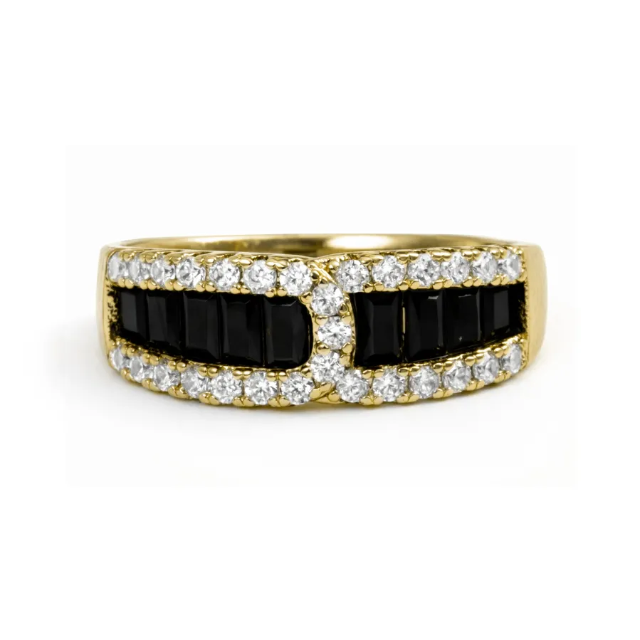 Anillo de Circonita Onix acabado en oro amarillo de 18k - Guine