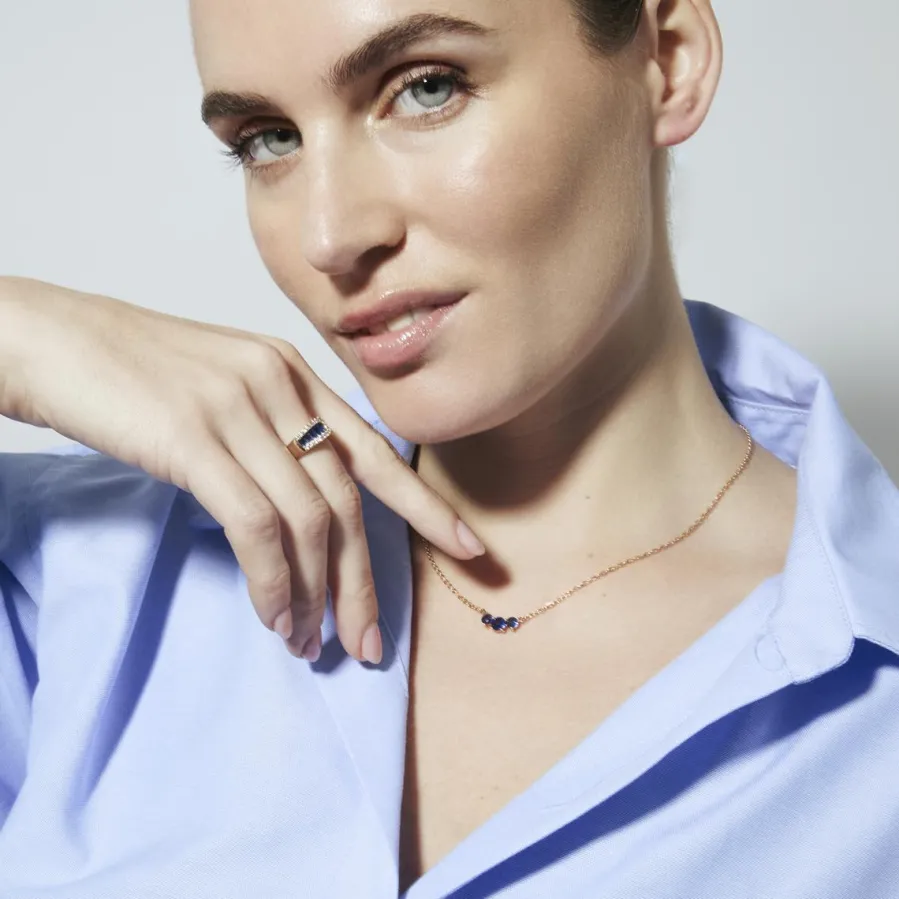 Anillo de Circonita Zafiro acabado en oro amarillo de 18k - Guine