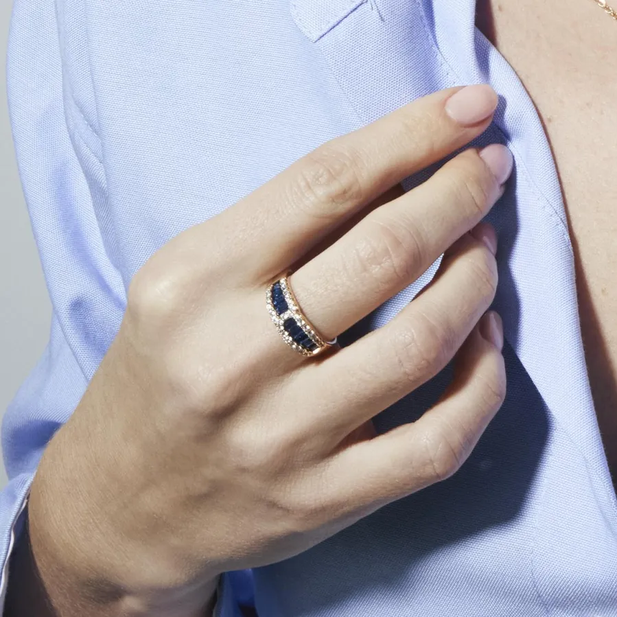 Anillo de Circonita Zafiro acabado en oro amarillo de 18k - Guine