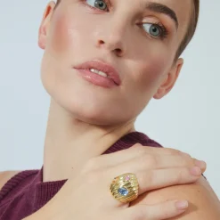 Anillo de Cristal Multicolor acabado en oro amarillo 18K - Wenya