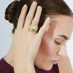 Anillo de Cristal Multicolor acabado en oro amarillo 18K - Wenya