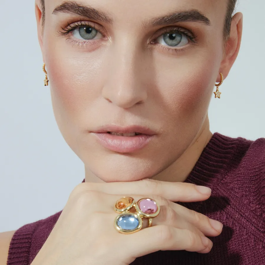 Anillo de Cristal Multicolor acabado en oro amarillo 18K - Longki
