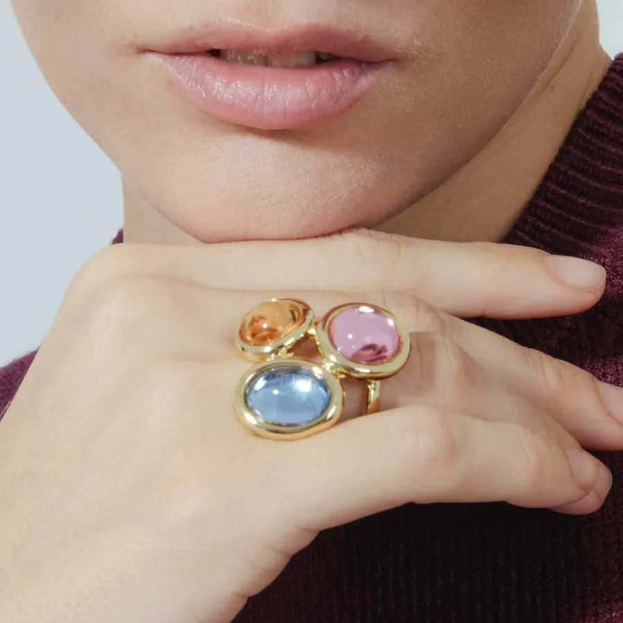 Anillo de Cristal Multicolor acabado en oro amarillo 18K - Longki