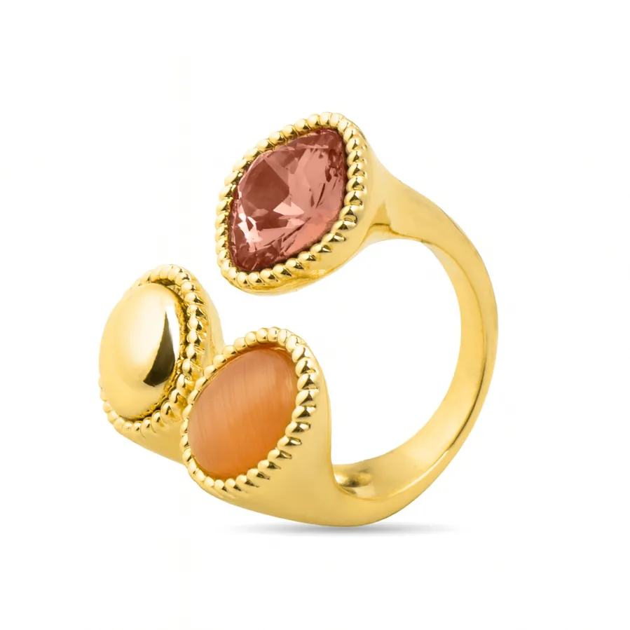 Anillo de Cuarzo Hidrotermal Multicolor acabado en oro amarillo 18k - Zalya