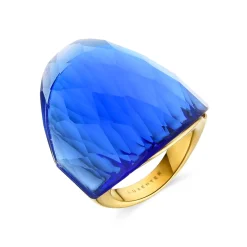 Anillo de Cuarzo Hidrotermal Lapislazuli acabado en oro amarillo 18K - Konsil