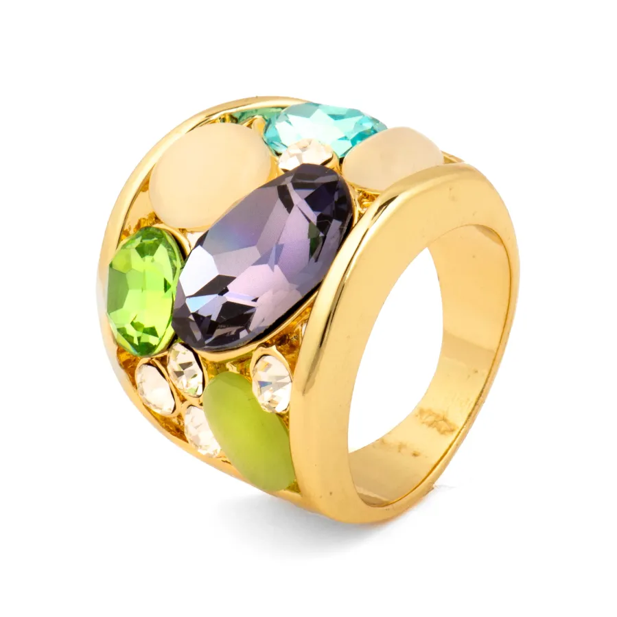 Anillo de Cuarzo Hidrotermal Multicolor acabado en oro amarillo de 18k - Ferio