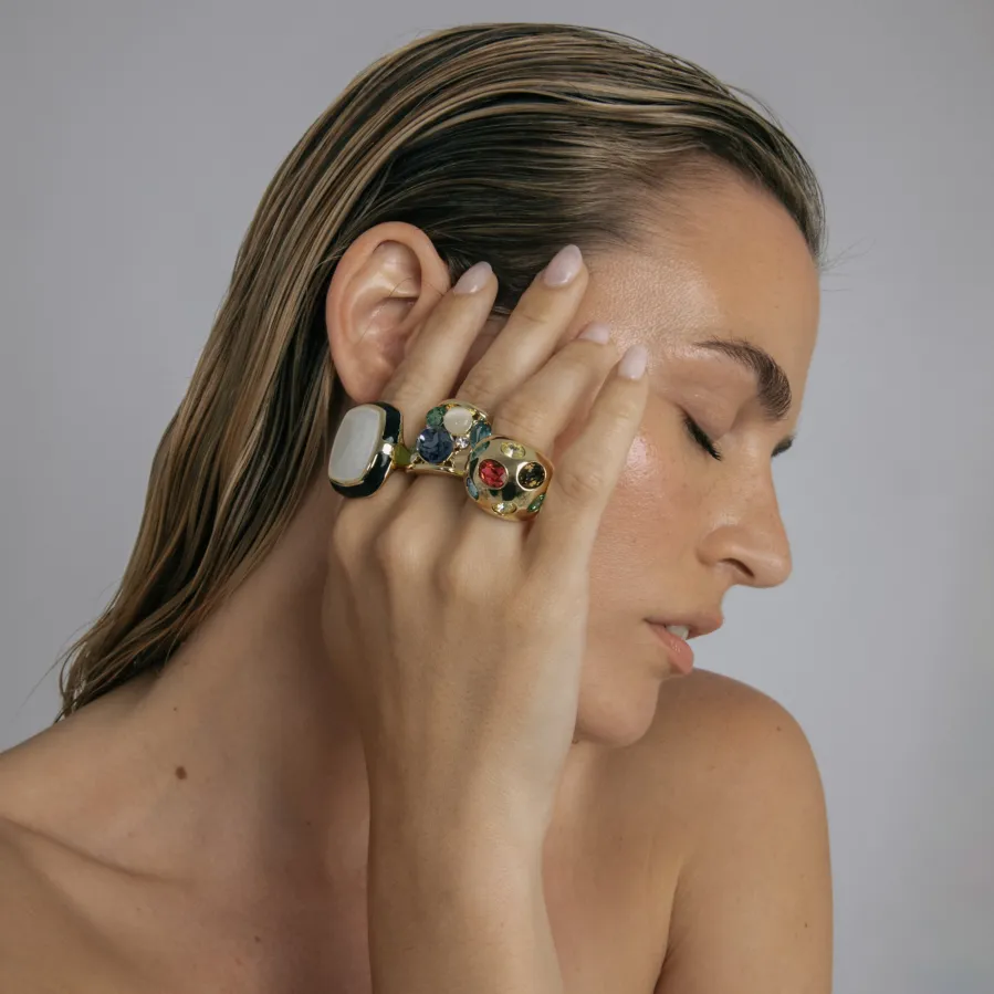 Anillo de Cuarzo Hidrotermal Multicolor acabado en oro amarillo de 18k - Ferio