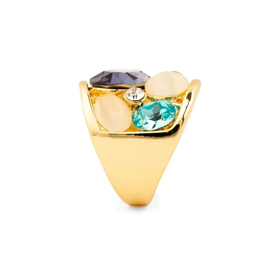 Anillo de Cuarzo Hidrotermal Multicolor acabado en oro amarillo de 18k - Ferio