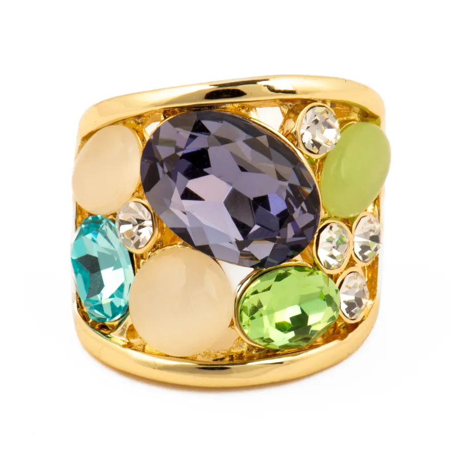 Anillo de Cuarzo Hidrotermal Multicolor acabado en oro amarillo de 18k - Ferio