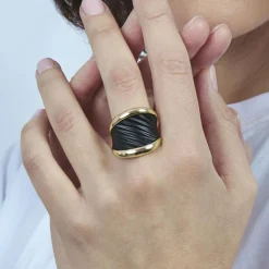 Anillo de Lacado Negro acabado en oro amarillo de 18k - Overci