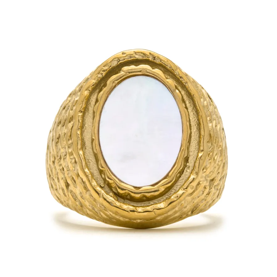 Anillo de Madreperla Blanca acabado en oro amarillo 18k - Mysdan