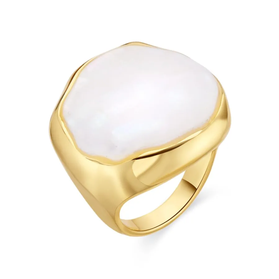 Anillo de Madreperla Blanca acabado en oro amarillo de 18k - Riub