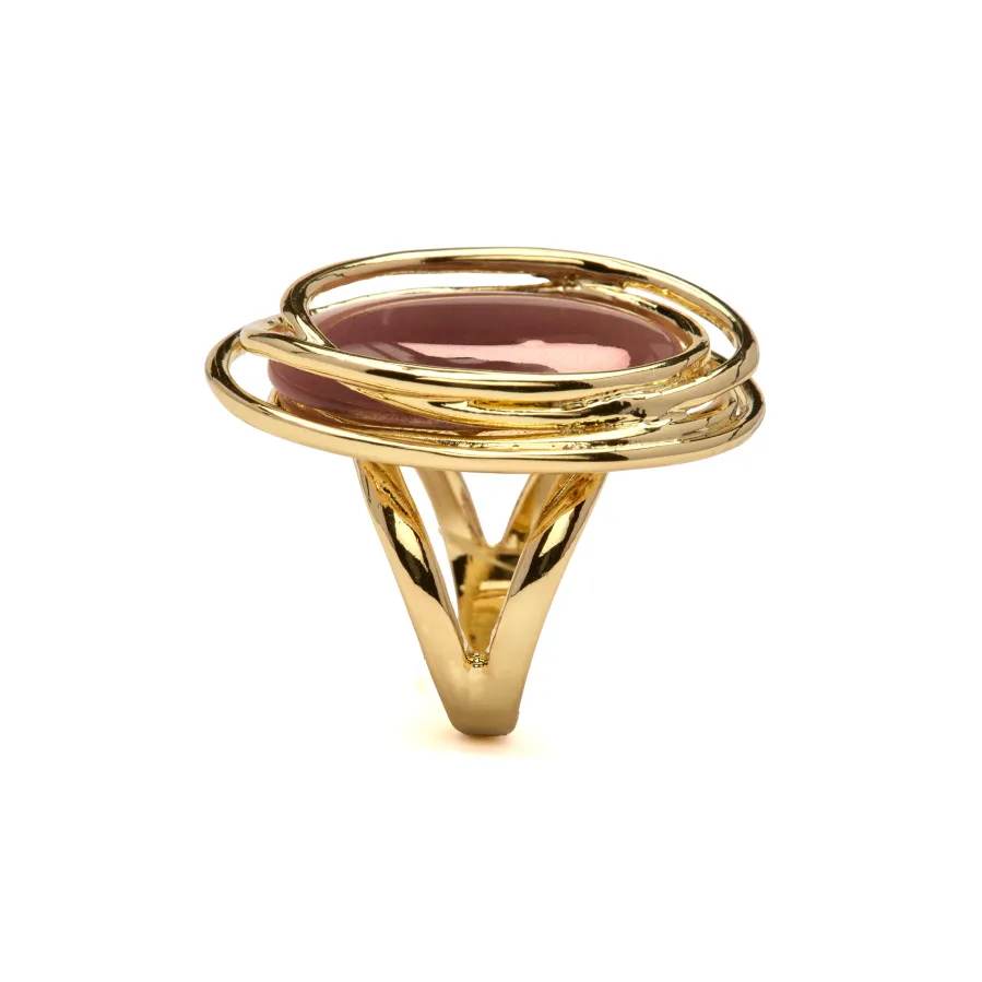 Anillo de Ojo de Gato Marron acabado en oro amarillo de 18k - Tijahu