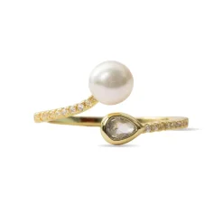 Anillo de Perla Blanca acabado en oro amarillo de 18k - Tian