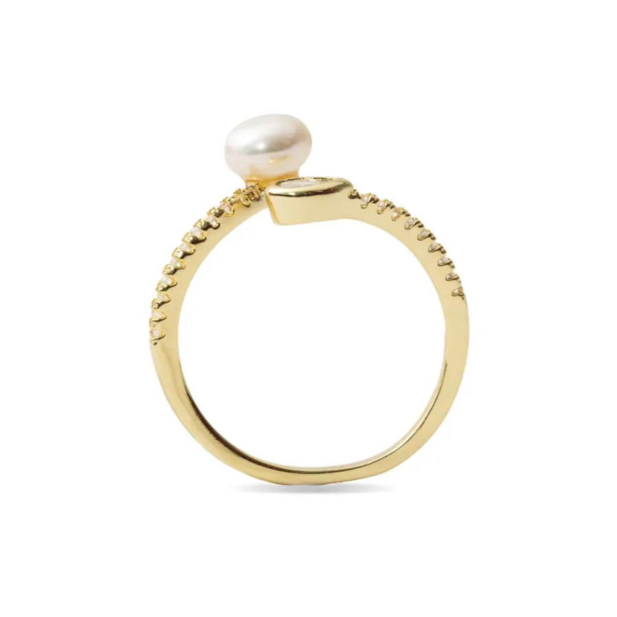 Anillo de Perla Blanca acabado en oro amarillo de 18k - Tian