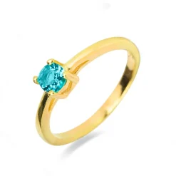 Anillo de Plata de Ley 925 con Cuarzo Hidrotermal Topacio Azul acabado en oro amarillo de 18K - Otieno