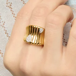 Anillo de Plata de Ley 925 y Circonita Brillante acabado oro amarillo de 18k - Samon