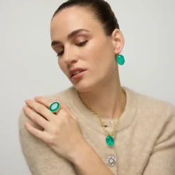 Anillo de Plata de Ley 925 y Circonita Verde acabado oro amarillo de 18k - Jadir