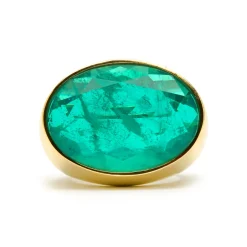 Anillo de Plata de Ley 925 y Circonita Verde acabado oro amarillo de 18k - Jadir