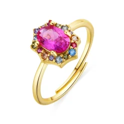 Anillo de Plata de Ley 925 y Circonita Rubí acabado oro amarillo de 18k - Mezay