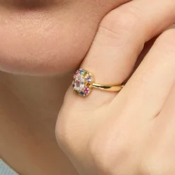 Anillo de Plata de Ley 925 y Circonita Rubí acabado oro amarillo de 18k - Mezay