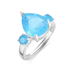 Anillo de Plata de Ley 925 y Cuarzo Hidrotermal Aguamarina acabado rodio - Larec
