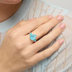 Anillo de Plata de Ley 925 y Cuarzo Hidrotermal Aguamarina acabado rodio - Larec