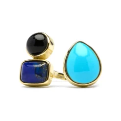 Anillo de Plata de Ley 925 y Cuarzo Hidrotermal Verde Paraiba acabado oro amarillo de 18k - Miya