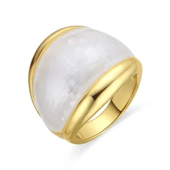 Anillo Lingo de Madreperla Blanca acabado oro amarillo de 18k