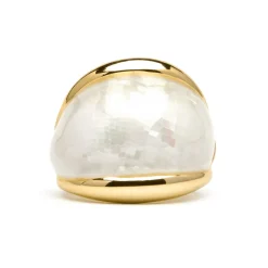 Anillo Lingo de Madreperla Blanca acabado oro amarillo de 18k